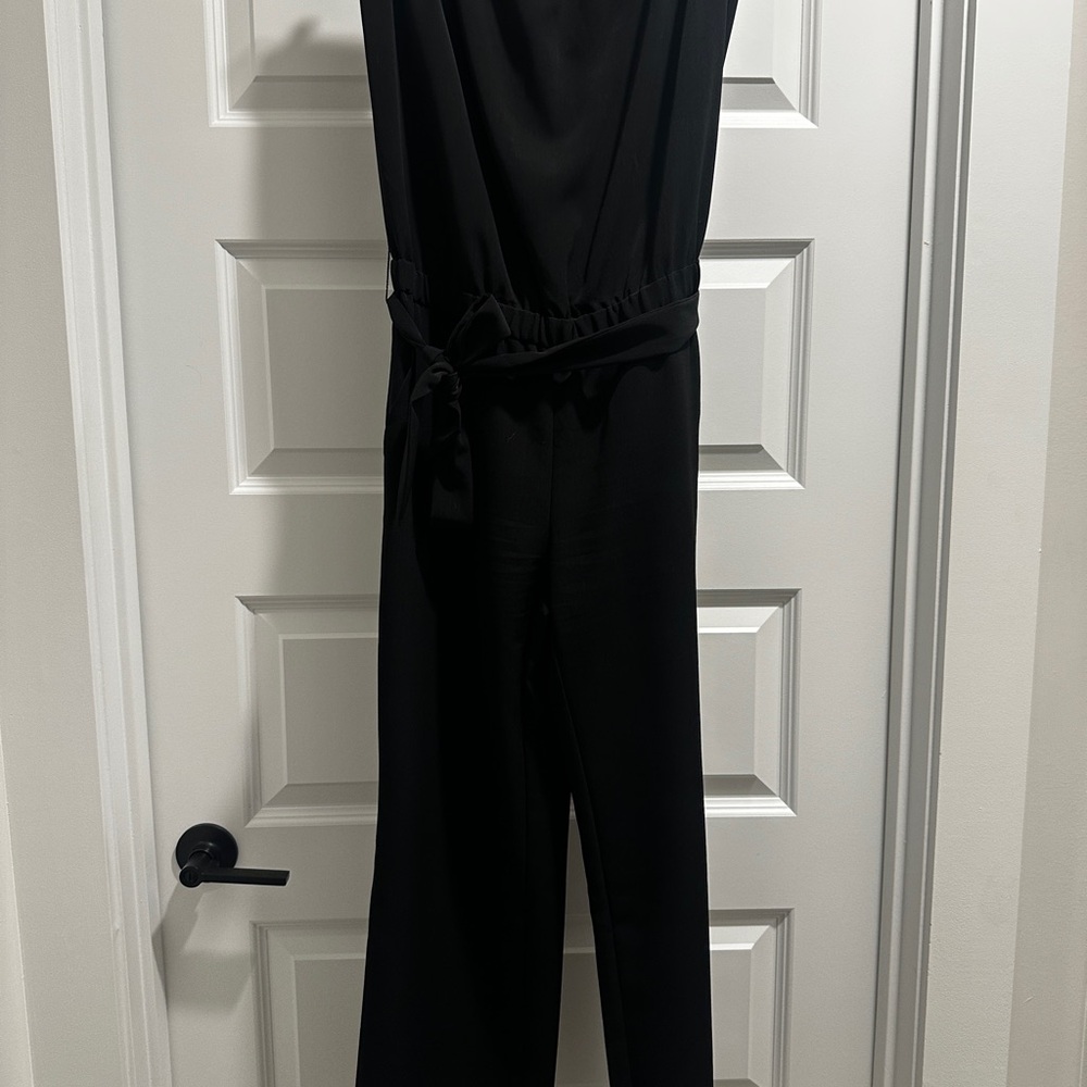 LOFT Black Sleeveless Jumpsuit with Waist Tie